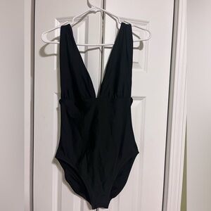 Jcrew women’s v-neck black, one piece swimsuit. Size 8. Worn twice.